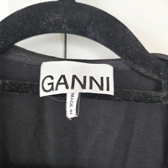 GANNI Smoked Satin Ruffle Collar Wavy Dress Black XXS/XS - Picture 8 of 11